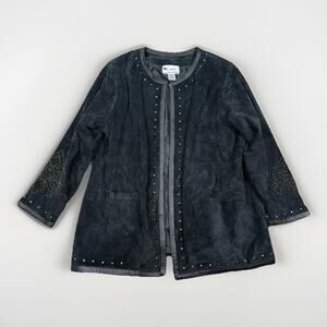 VTG Linea By Louis Dell'Olio Black Suede Leather Studded Western Jacket Size 1X
